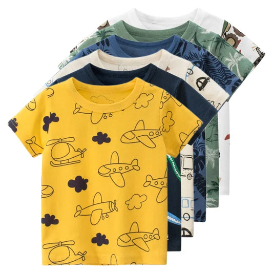 2024 Children's T-Shirt for Boys Girls Kids Shirts Baby Short Sleeve Full Print Toddler Cotton Cartoon Car Tee Tops Clothing
